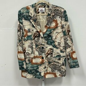 Vintage Mondi Sports Men’s Ancient Map Mythology Printed Blazer Jacket Green 44